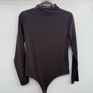 Express Body Contour Mock Neck Jersey Bodysuit Sz L Chocolate Brown Staple